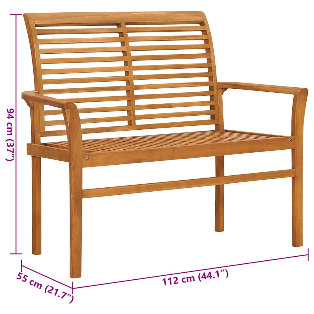 Patio Bench with Black Cushion 44.1" Solid Teak Wood