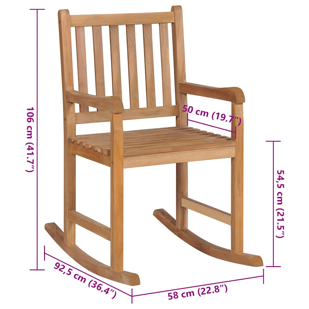 Rocking Chair with Anthracite Cushion Solid Teak Wood