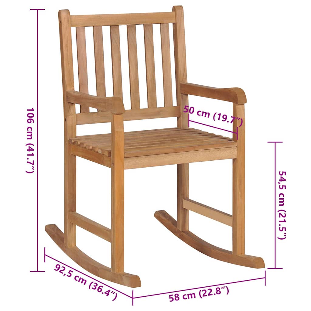 Rocking Chair with Beige Cushion Solid Teak Wood