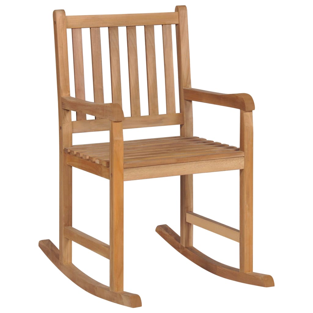 Rocking Chair with Cream White Cushion Solid Teak Wood