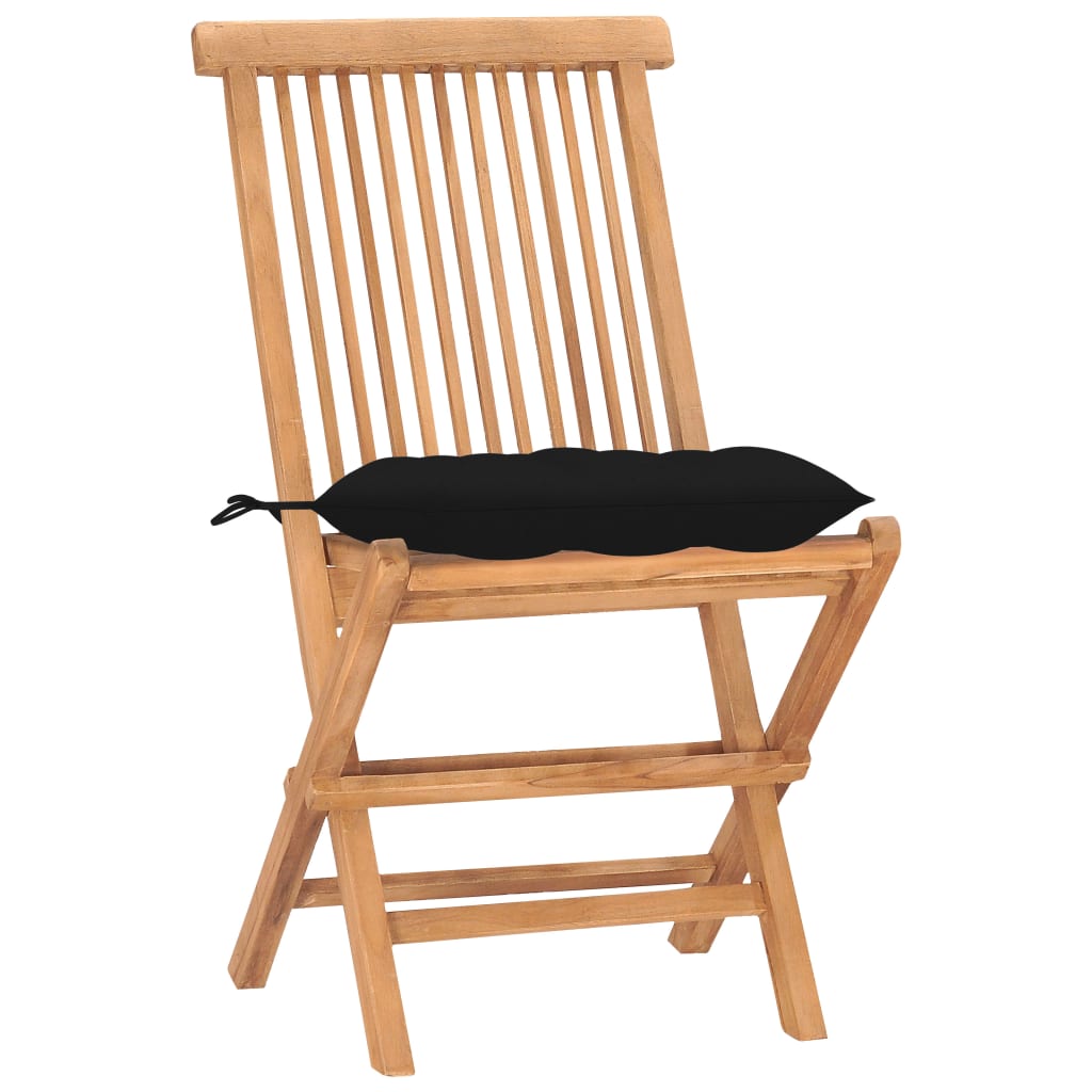 3 Piece Folding Patio Dining Set with Cushion Solid Teak Wood