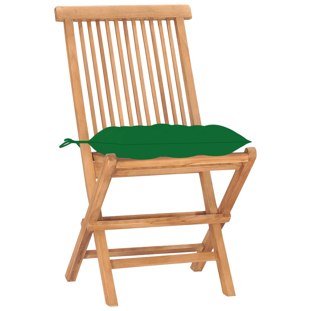 3 Piece Folding Patio Dining Set with Cushion Solid Teak Wood