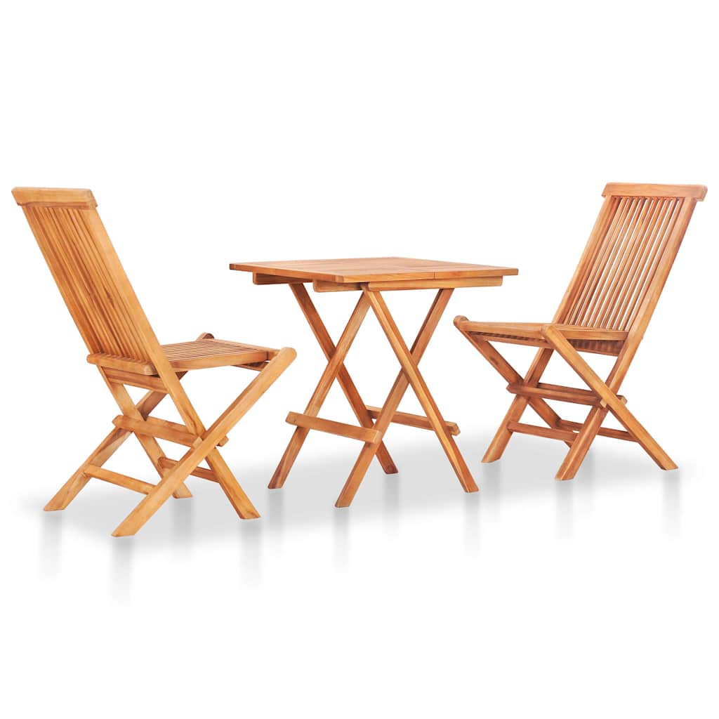 3 Piece Bistro Set with Green Cushions Solid Teak Wood