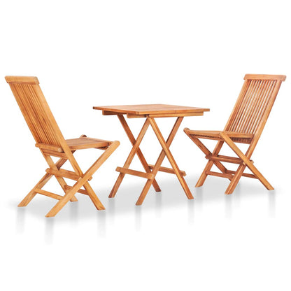 3 Piece Bistro Set with Green Cushions Solid Teak Wood