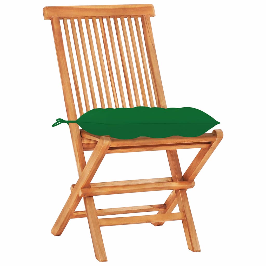 3 Piece Bistro Set with Green Cushions Solid Teak Wood