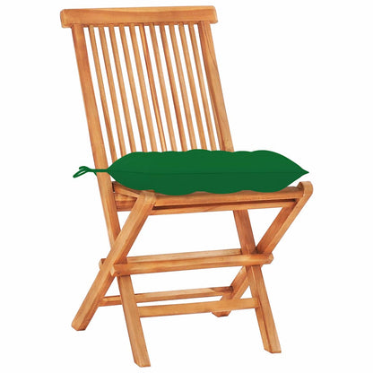 3 Piece Bistro Set with Green Cushions Solid Teak Wood