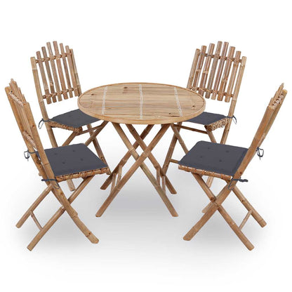 5 Piece Folding Patio Dining Set with Cushions Bamboo