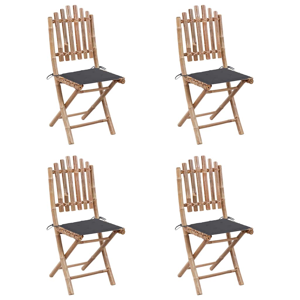 5 Piece Folding Patio Dining Set with Cushions Bamboo