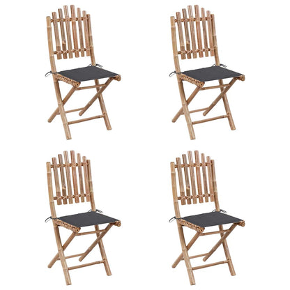 5 Piece Folding Patio Dining Set with Cushions Bamboo
