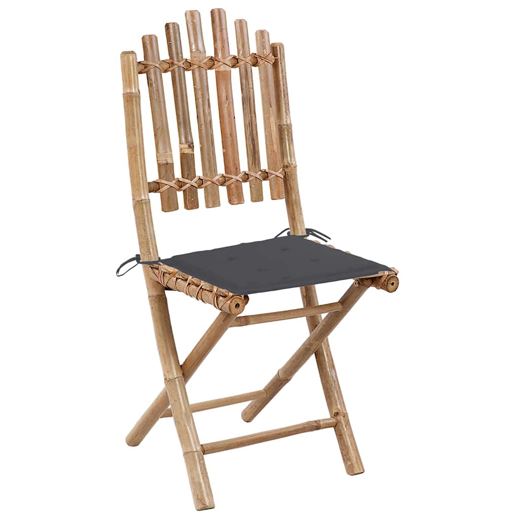 5 Piece Folding Patio Dining Set with Cushions Bamboo