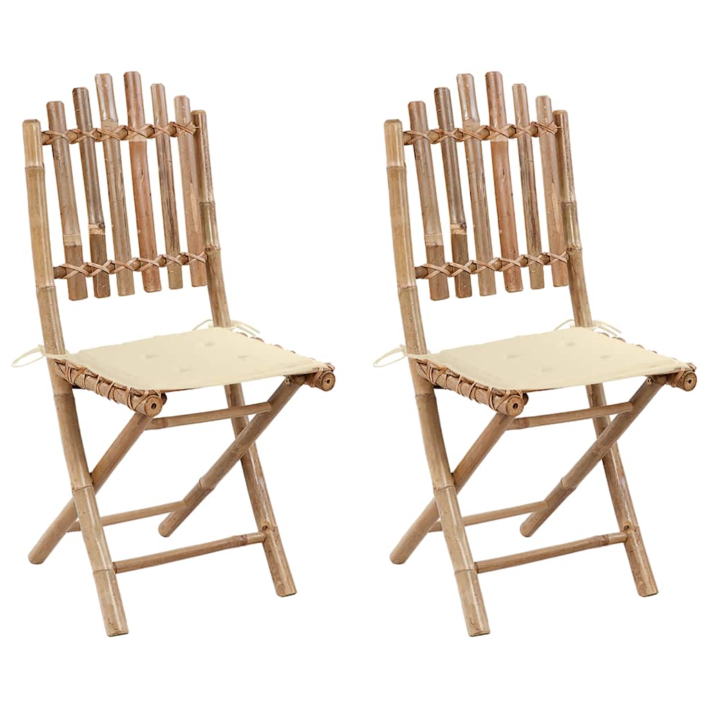 Folding Patio Chairs 2 pcs with Cushions Bamboo