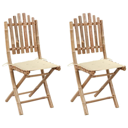 Folding Patio Chairs 2 pcs with Cushions Bamboo