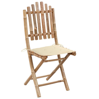 Folding Patio Chairs 2 pcs with Cushions Bamboo