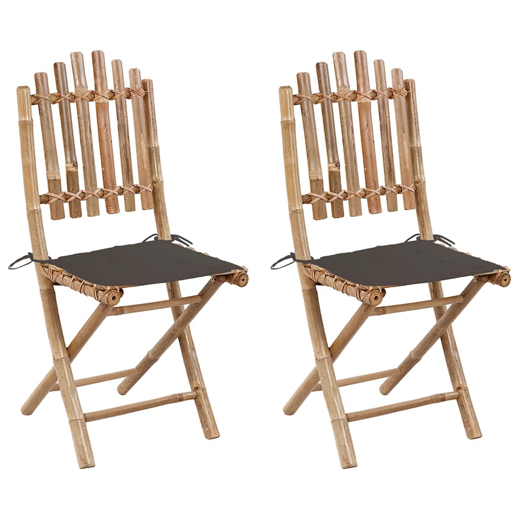 Folding Patio Chairs 2 pcs with Cushions Bamboo