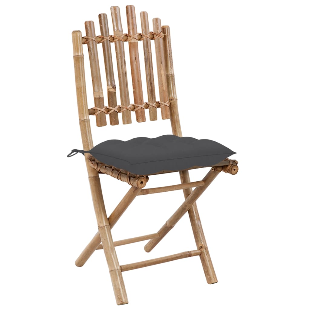 Folding Patio Chairs 2 pcs with Cushions Bamboo