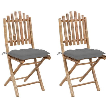 Folding Patio Chairs 2 pcs with Cushions Bamboo