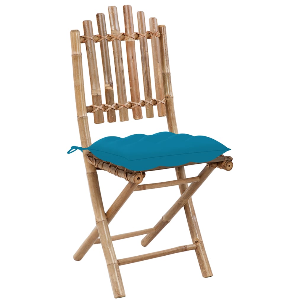 Folding Patio Chairs 2 pcs with Cushions Bamboo
