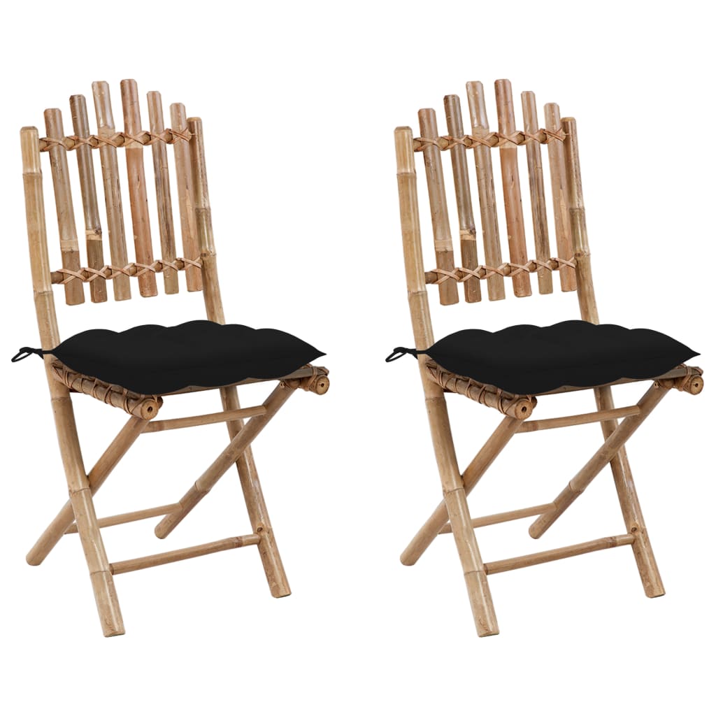 Folding Patio Chairs 2 pcs with Cushions Bamboo