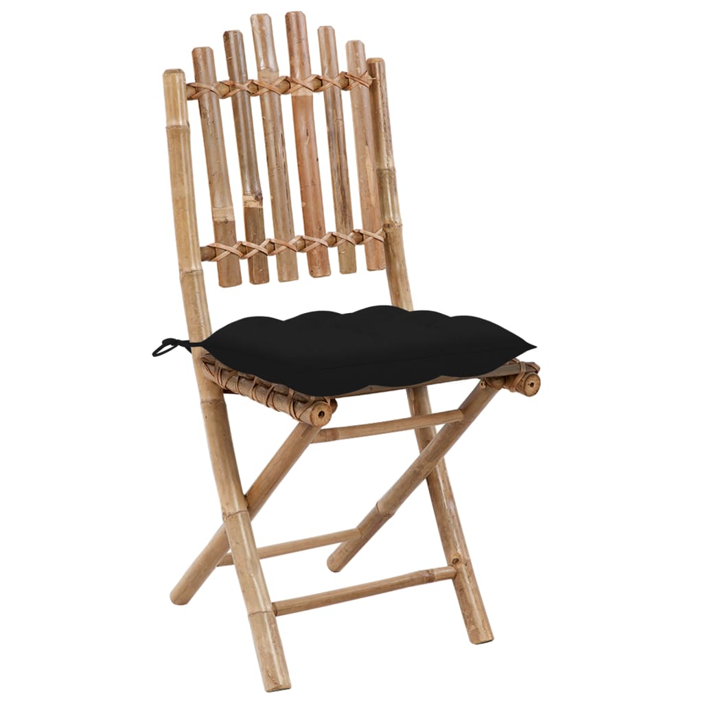 Folding Patio Chairs 2 pcs with Cushions Bamboo