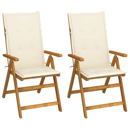 Patio Reclining Chairs 2 pcs with Cushions Solid Acacia Wood