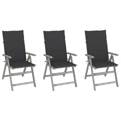Patio Reclining Chairs 3 pcs with Cushions Solid Acacia Wood