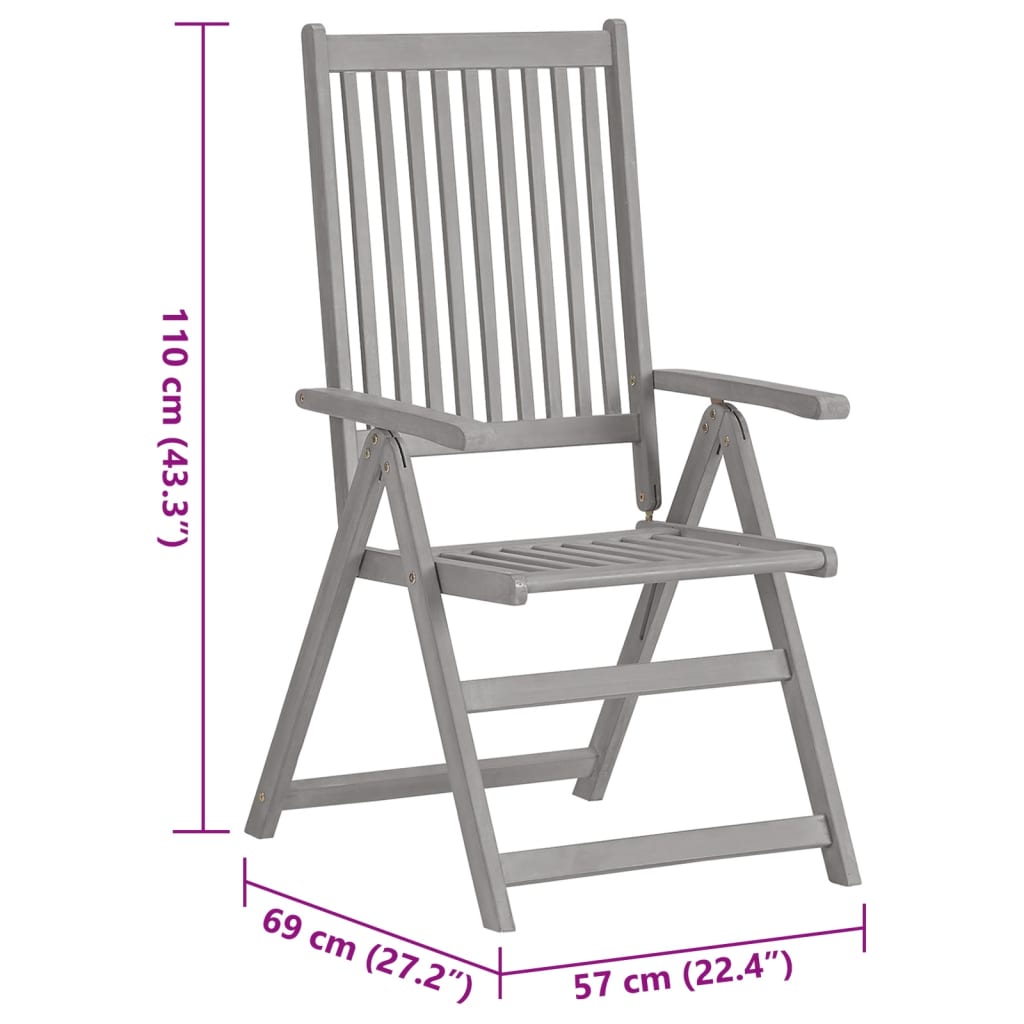 Patio Reclining Chairs 3 pcs with Cushions Solid Acacia Wood