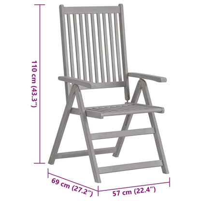Patio Reclining Chairs 3 pcs with Cushions Solid Acacia Wood