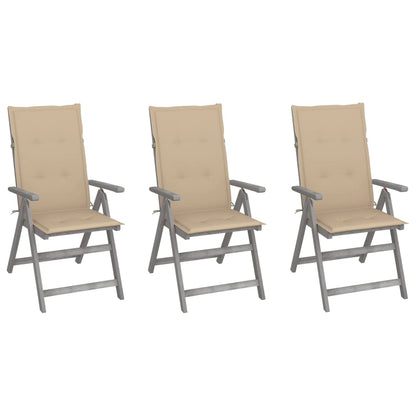 Patio Reclining Chairs 3 pcs with Cushions Solid Acacia Wood