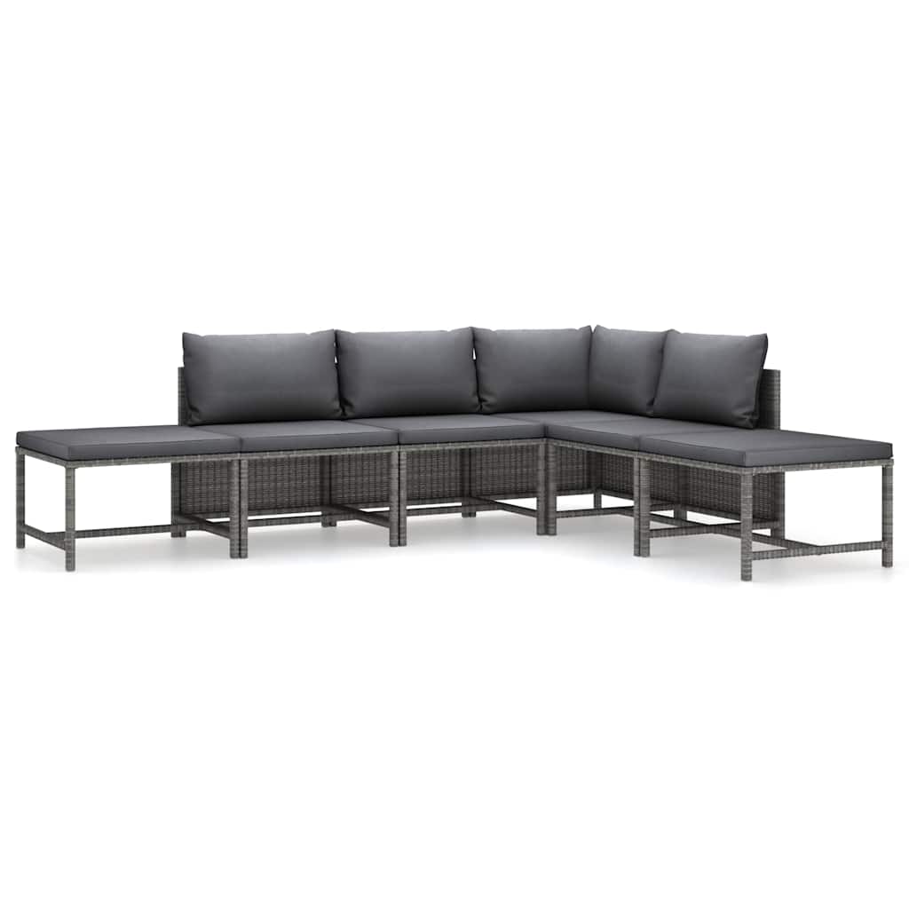 6 Piece Patio Lounge Set with Cushions Poly Rattan Gray
