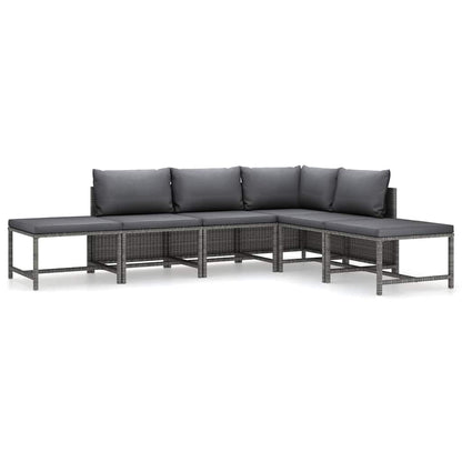 6 Piece Patio Lounge Set with Cushions Poly Rattan Gray