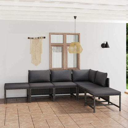 6 Piece Patio Lounge Set with Cushions Poly Rattan Gray
