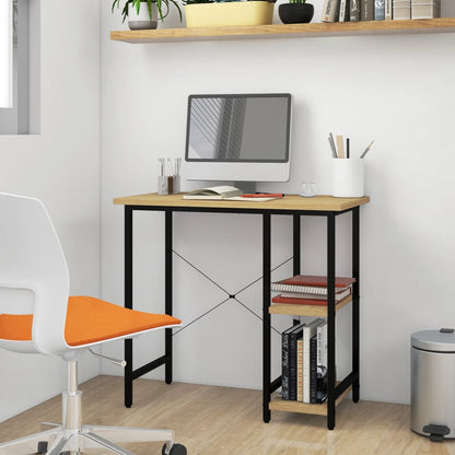Computer Desk Black and Light Oak 80x40x72 cm MDF and Metal