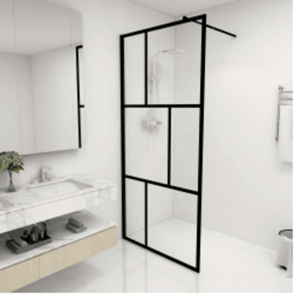 Walk-in Shower Wall with Tempered Glass Black 90x195 cm