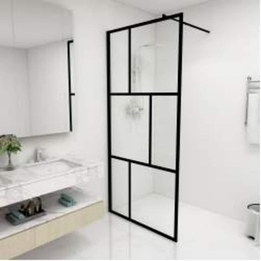 Walk-in Shower Wall with Tempered Glass Black 90x195 cm