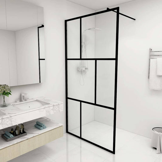 149154 vidaXL Walk-in Shower Wall with Tempered Glass Black 100x195 cm