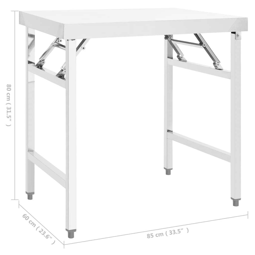 Kitchen Folding Work Table 85x60x80 cm Stainless Steel