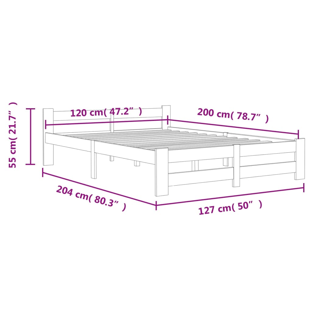 Bed Frame without Mattress White Solid Pine Wood 120x200 cm
