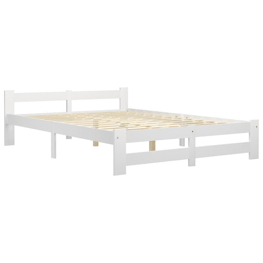 Bed Frame without Mattress White Solid Pine Wood 140x200 cm