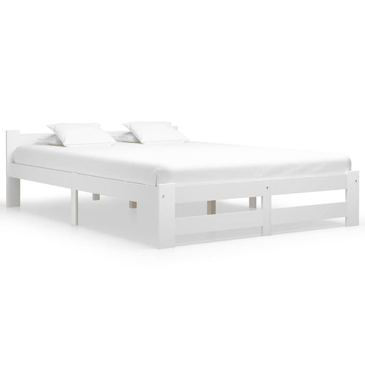 Bed Frame without Mattress White Solid Pine Wood 160x200 cm