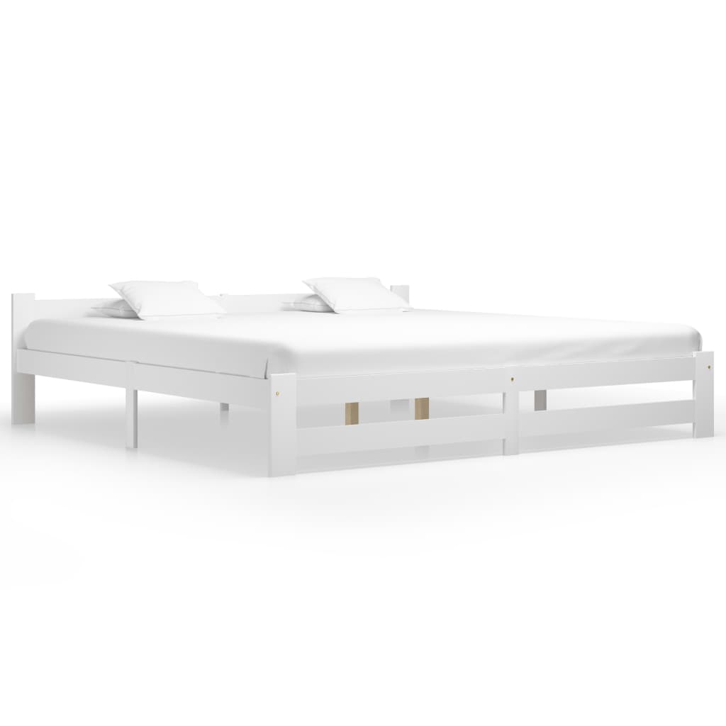 Bed Frame | White | Solid pine wood, plywood | 200x200 cm | Durable