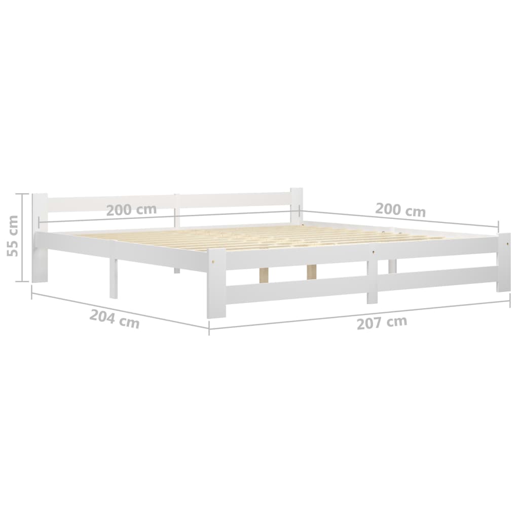 Bed Frame | White | Solid pine wood, plywood | 200x200 cm | Durable
