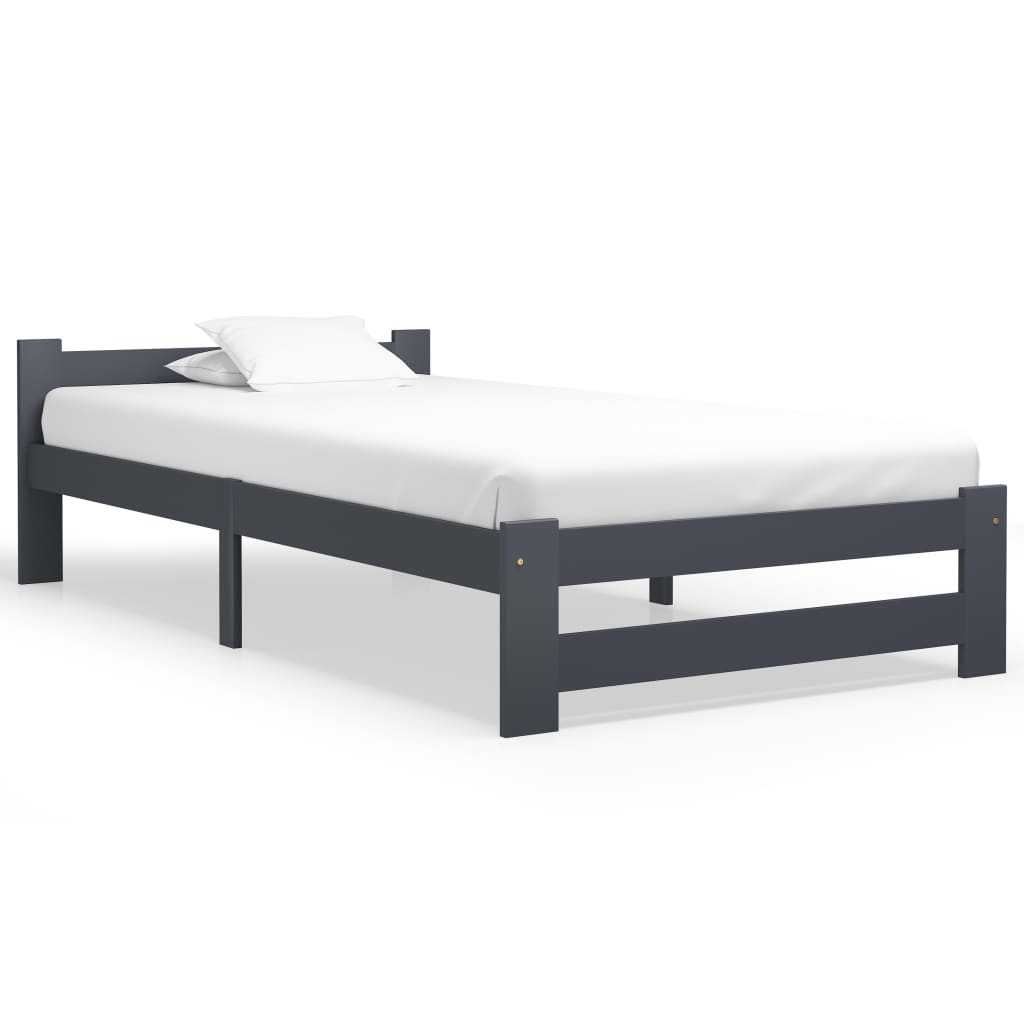 Bed Frame | Dark Grey | Solid Pine Wood, Plywood | Single | Durable