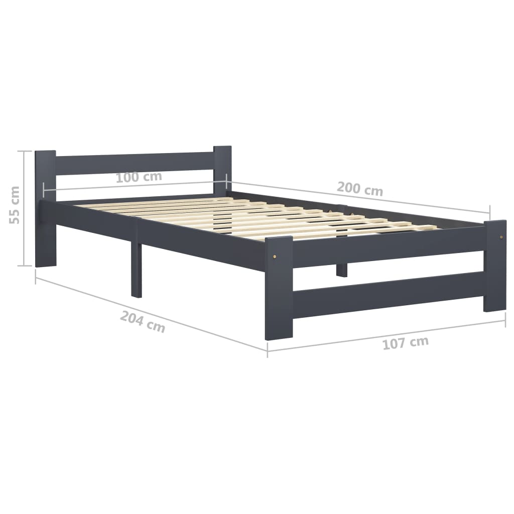 Bed Frame | Dark Grey | Solid Pine Wood, Plywood | Single | Durable