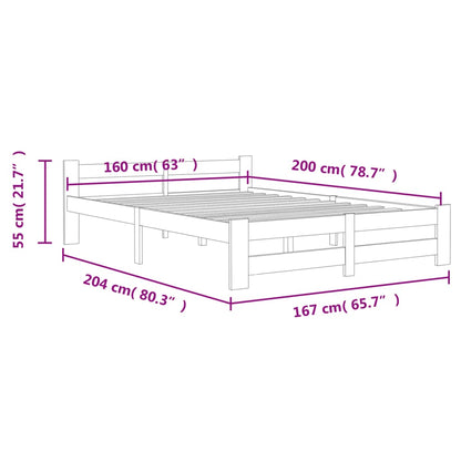 Bed Frame without Mattress Dark Grey Solid Pine Wood 160x200 cm