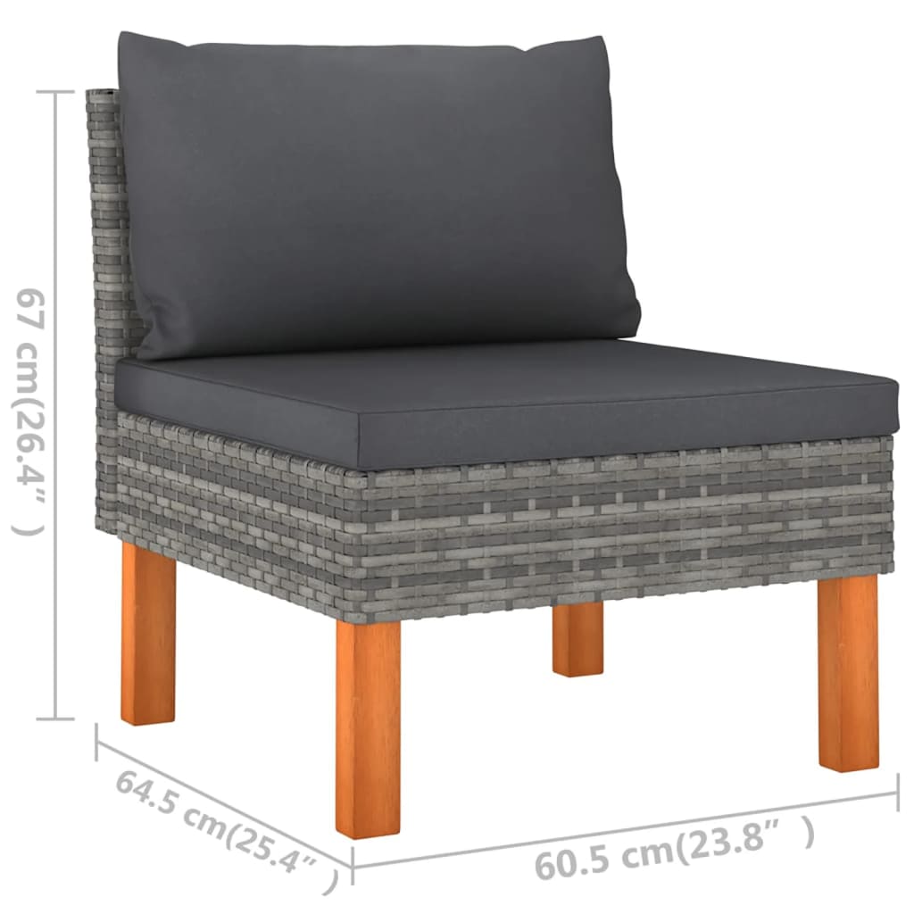 5 Piece Patio Lounge Set with Cushions Poly Rattan Gray