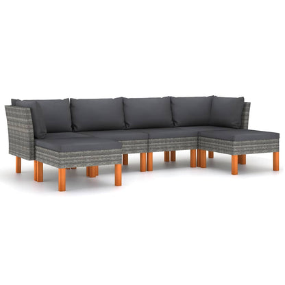 6 Piece Patio Lounge Set with Cushions Poly Rattan Gray