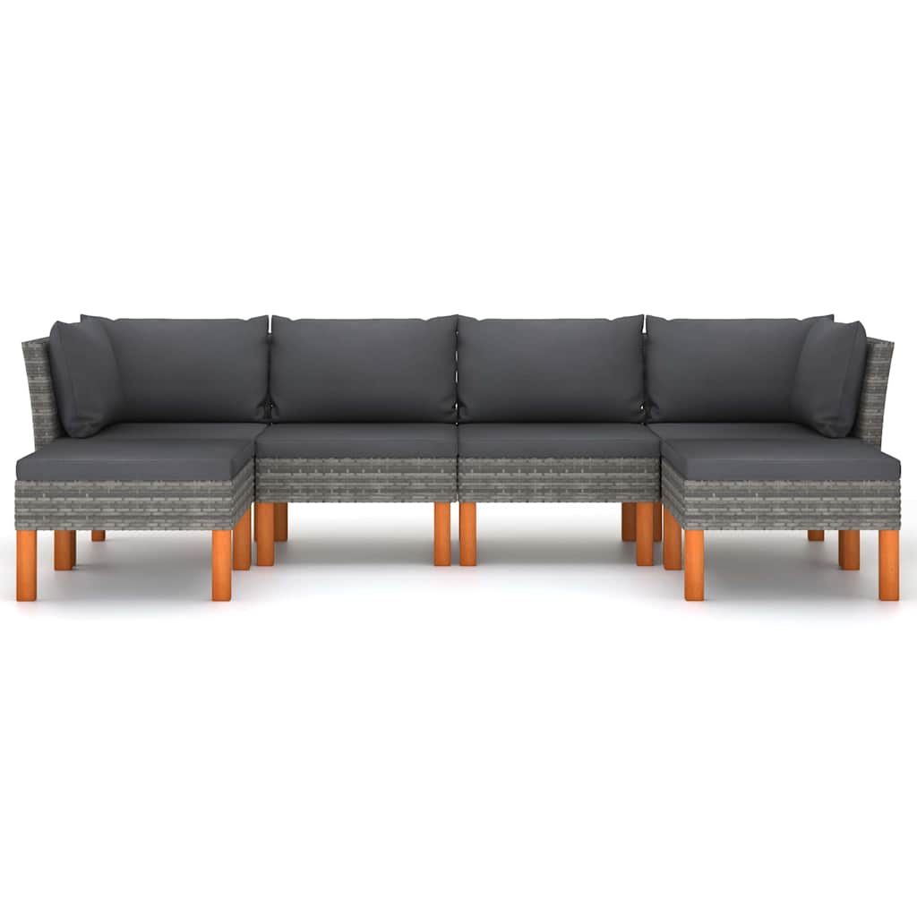 6 Piece Patio Lounge Set with Cushions Poly Rattan Gray