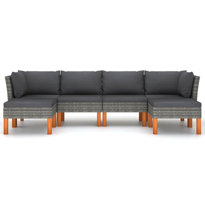 6 Piece Patio Lounge Set with Cushions Poly Rattan Gray