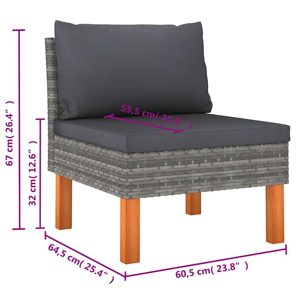 6 Piece Patio Lounge Set with Cushions Poly Rattan Gray