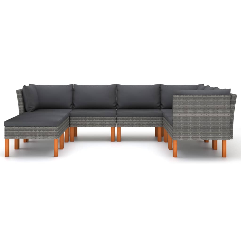 8 Piece Patio Lounge Set with Cushions Poly Rattan Gray